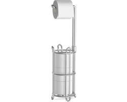 Toiletrolhouder Staand - Reserve Rollen - Badkamer Organisatie - Verzwaarde Stabiele Basis - Ruimte 4 Rollen - Zilver