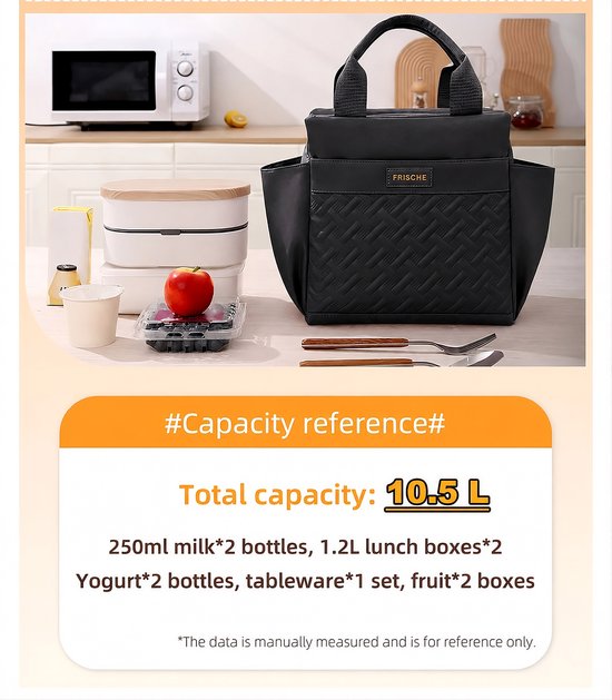 Rainbecom Lunchtas 10.5L - Koeltassen Zwart - Isolerende & Waterdichte 900D Polyester - Handvat Riem Lunch Bag Zijzakken Voor Werk, School, Reizen, Picknick - 25x17.5x24 cm van Rainbecom — afbeelding 3
