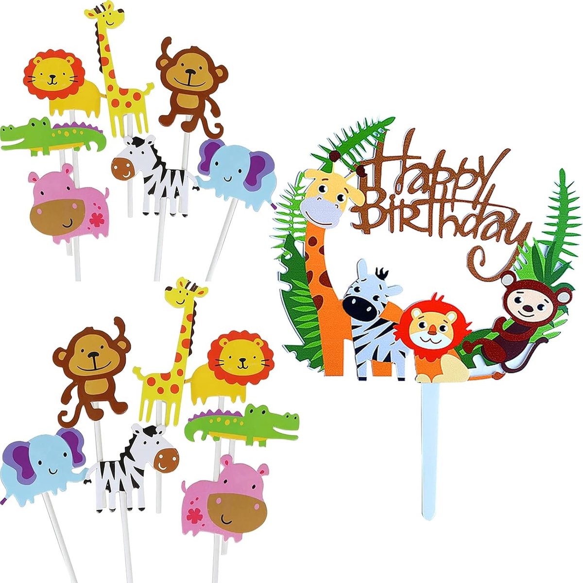 Feestelijke dieren cakeversieringen voor verjaardagsgebak, cupcakes en muffins, party supplies
