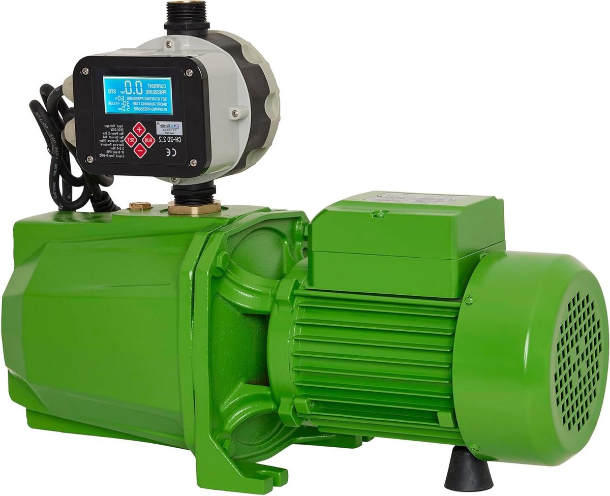 Tuinpomp Set - Waterpomp met schakelaar - Automatische watertoevoer - Zelfaanzuigend en robuust - 6000 liter per uur - Groen