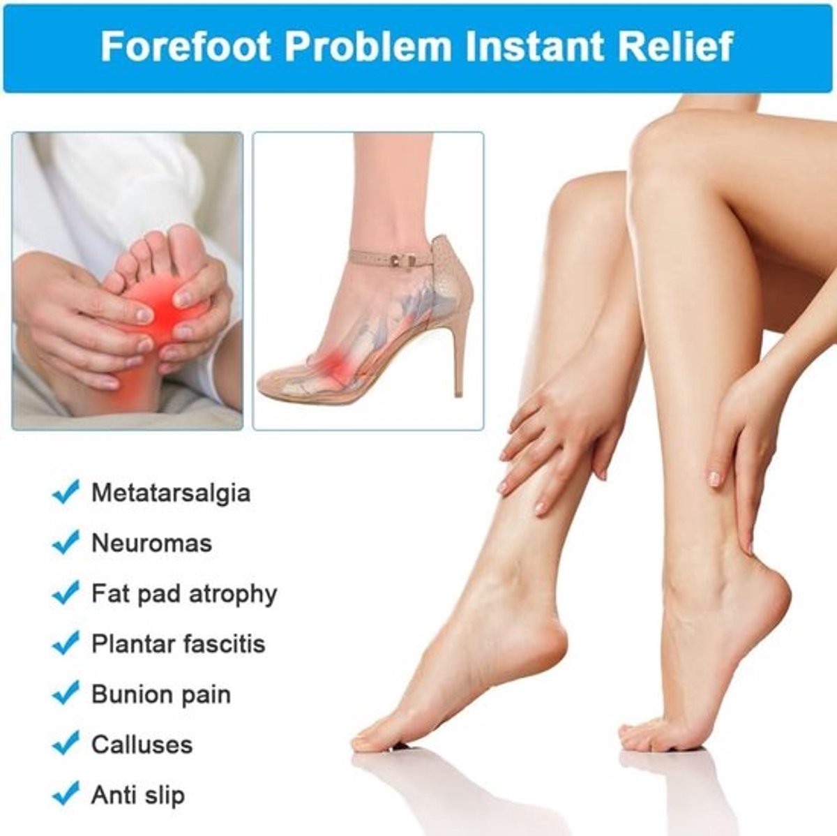 Voetskussens Antislip - Gel Inlegzolen - Pijnstilling - Blarenpreventie - Herbruikbaar - PU-Gel Comfort - Gelinlegzolen