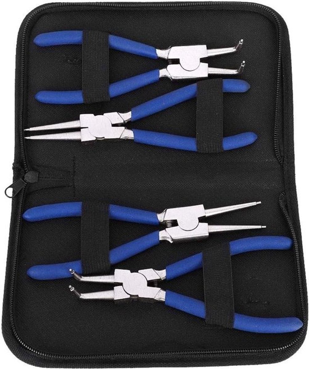 4-delige Cirkelring Tangenset van 17.8 cm met Dip Coated Handvatten voor Binnen- en Buitencirkelringen, Professioneel Gereedschap voor Precisiewerk en Montage