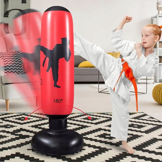 Boksbal - Boksbal opstandbaar - Opblaasbare boksbal - 160x60 cm - PVC materiaal - Inclusief handschoenen en pomp - Geschikt voor kinderen 3-12 jaar