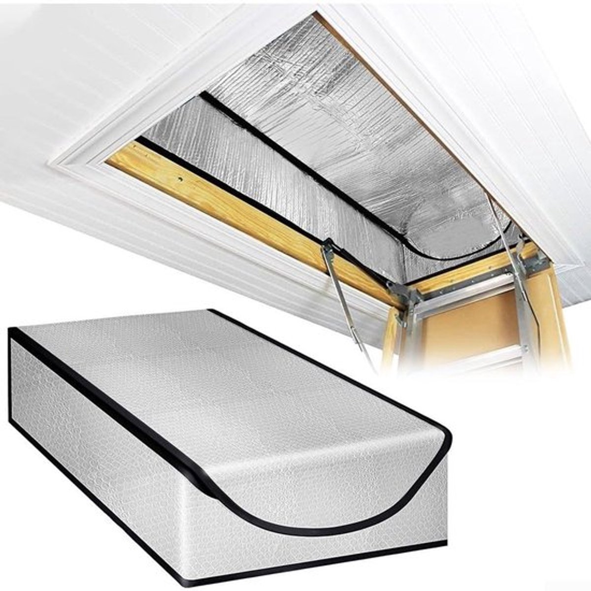 Zoldertrap Vuurvaste Isolatiehoes - Zolderdeur Isolatie - Stofkap - Premium Aluminiumfolie - 25"x54"x11" - Dubbele Lagen