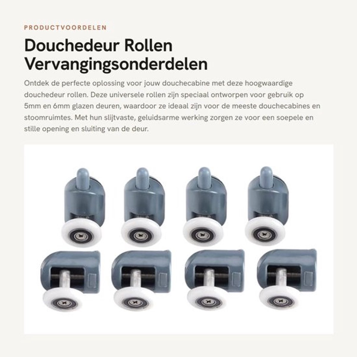 Douchedeurwielen Universeel - Douchedeur Rollen - Glazen Deur Roller - Vervangingsonderdelen - Antislip - Laag Geluid - 4 Boven/4 Onder Rollen - Douchedeurrollen