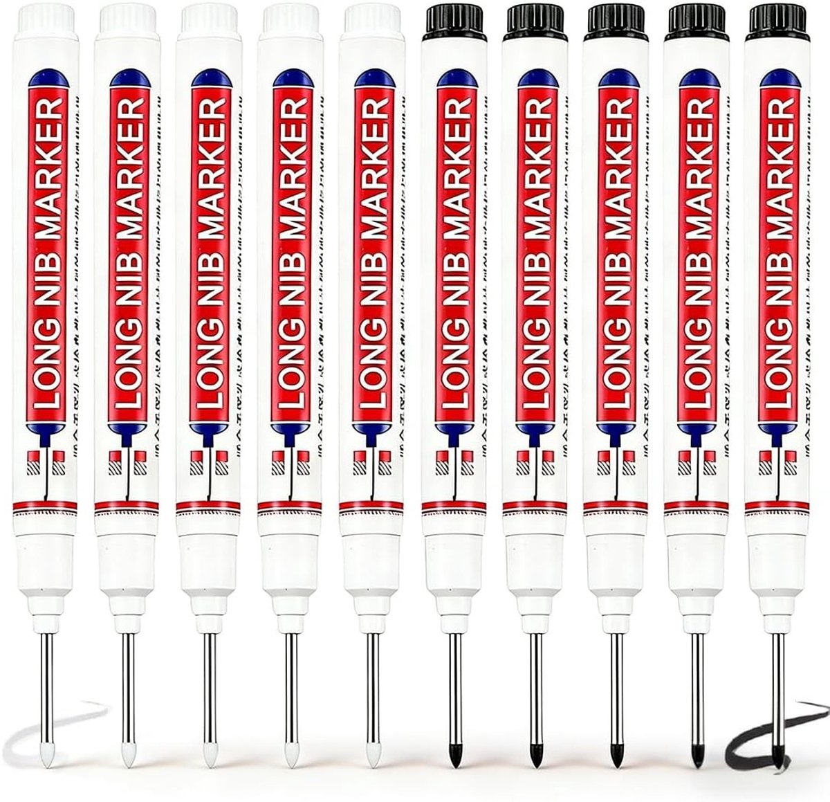 Set van 10 Boorgatmarkeringen in Zwart en Wit voor Nauwkeurige Langgatmarkers en Precisie Markeringen