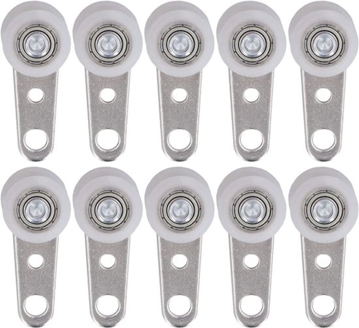 Roestvrijstalen schuifroller met 2 nylonwielen voor hangende trolley's en kastdeuren - 10 stuks, 44 mm lang