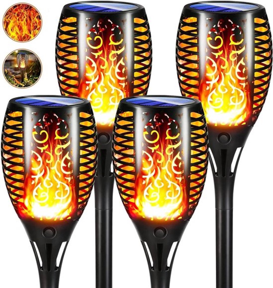 Set van 4 Zonnebrand Lichten voor Buiten met Realistische Fakkels, Automatische Aan/Uit en IP65 Waterdicht voor Tuin en Achtertuin Verlichting