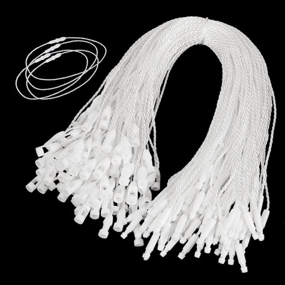 200 stuks polyester hangtags met snap lock en bevestigingshaak, handig voor kledinglabels.