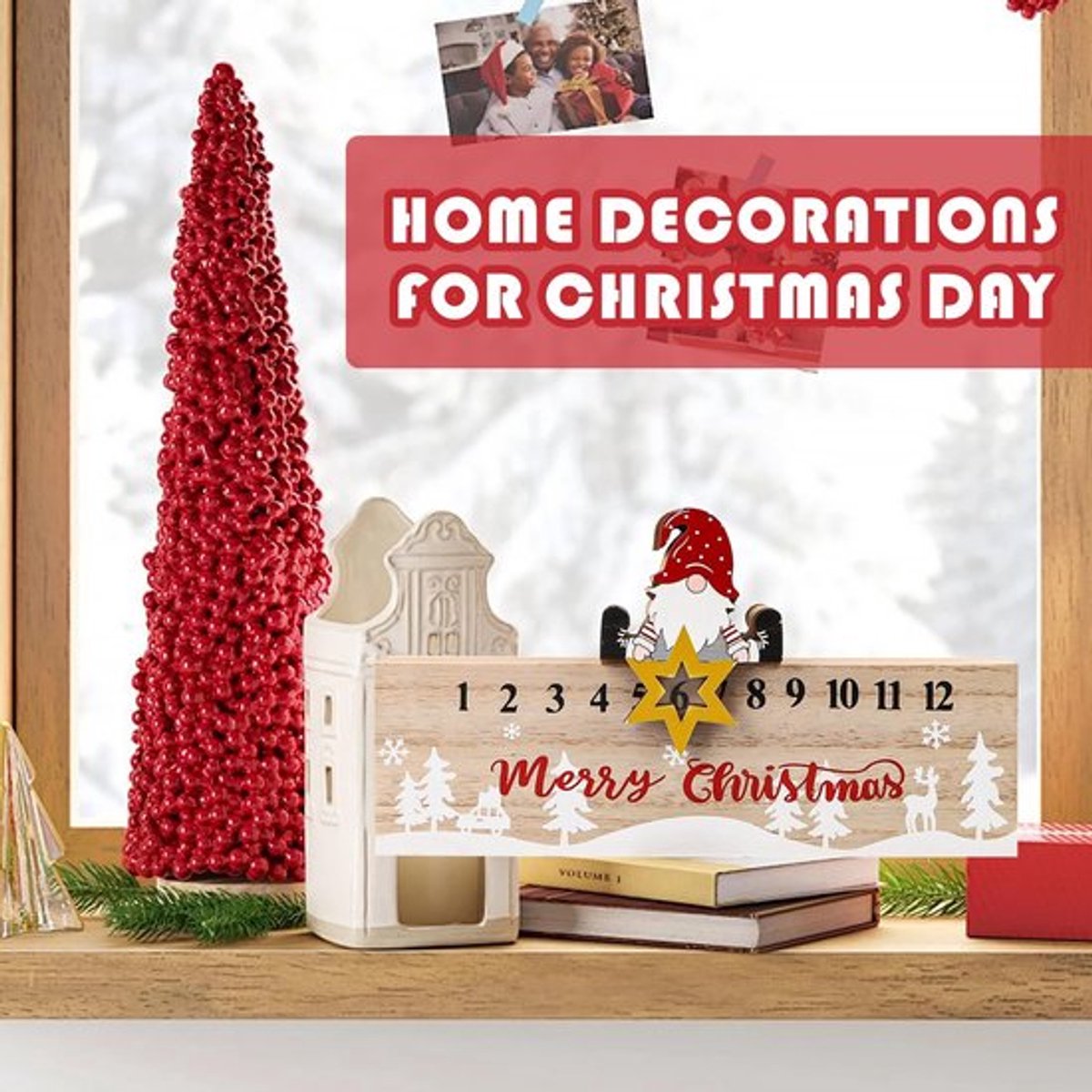 Adventskalender Houten Ornament - Kerst Aftelkalender - Sterrenmotief - Tijdmarker Accessoire - 20 cm x 6 cm x 2 cm - Vrolijk Kerst