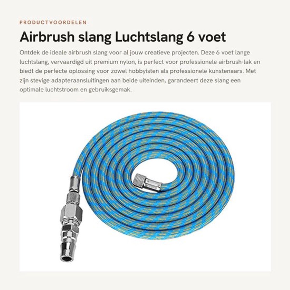 Airbrush slang - Luchtslang 6 voet - Professionele kwaliteit - Blauw/grijs/zilver - Nylon gevlochten - Geschikt voor airbrush werk - 1/8"...