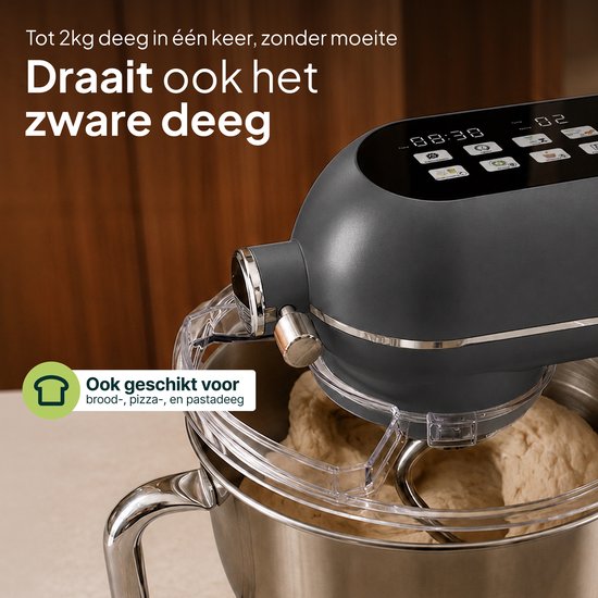 Vivid Green Luxe Keukenmixer - Touchscreen Display - 7L Mengkom - 11 Snelheden - Vaatwasserbestendig - Keukenmachine - Keukenrobot - Grijs van Vivid Green — afbeelding 2