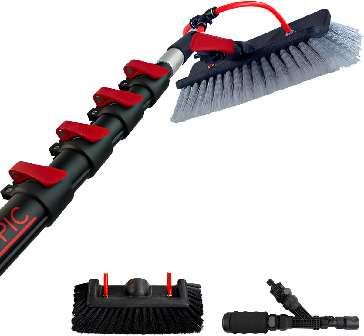 Telescoopsteel Ramenwasser - Telescopische Wasborstel - Raamtrekker & Duster - Zwart/Rood - 540cm x 4cm x 4cm