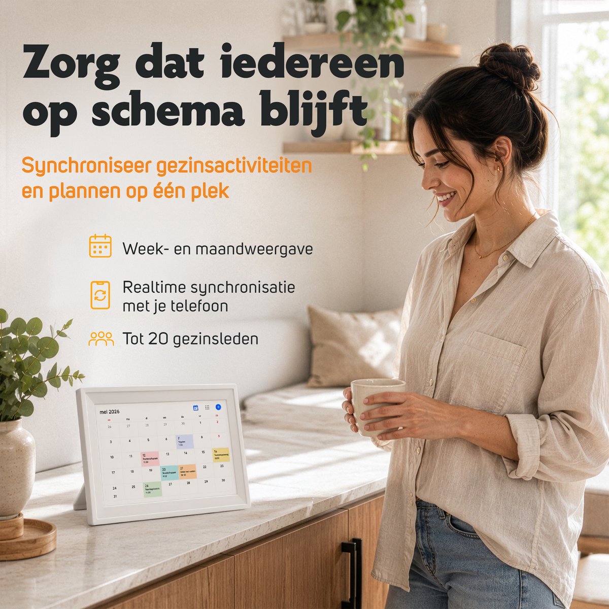 Pora&Co Digitale Fotolijst met WIFI en Takenlijst - 10,1'' Touchscreen Gezinsplanner, Maaltijdplanner, Afsprakenplanner, FotoCube App, Weekplanner, Maandplanner Digitale Kalender - Zonder Abonnement thumbnail 2