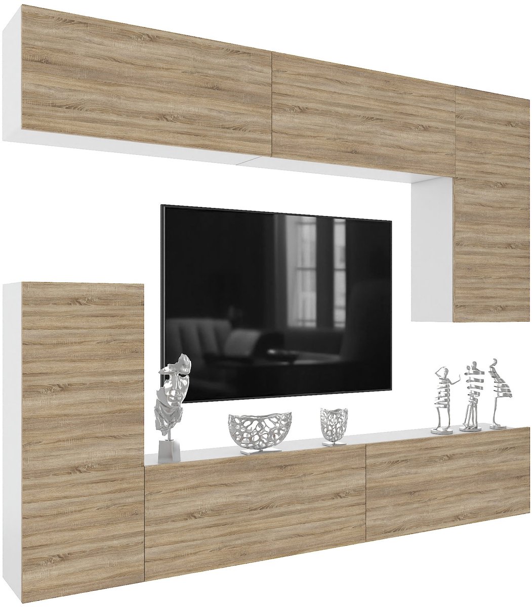 BELINI Wandmeubel Milano 8 250 cm Sonoma Eiken Mat - TV-Wand Greeploos - Moderne Woonwand met Gasliftsysteem - Modulair TV-Meubel