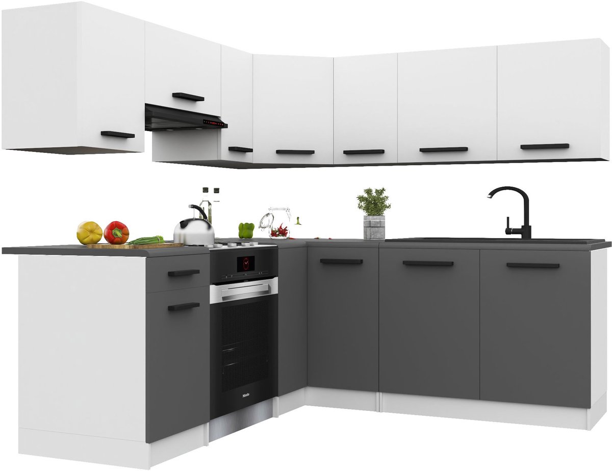 BELINI Keukenblok ITALIA 6 - Keukenmeubel Set 360 cm Wit-Grijs Mat met Werkbladen - Boven- en Onderkasten