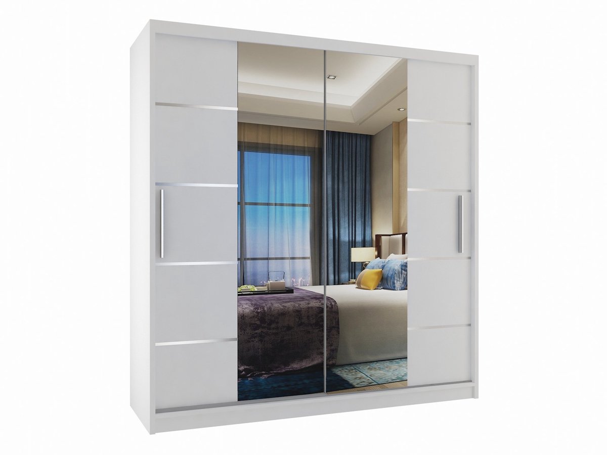 BELINI Verona ME Schuifdeurkast 158 cm Wit Mat - Kledingkast met Spiegel - Comfort Line Slaapkamerkast
