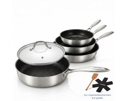 Morelia® 4-delige Keramische Pannenset met Deksels – 20, 24, 26 & 28 cm- Hapjespan, Koekenpannenset…