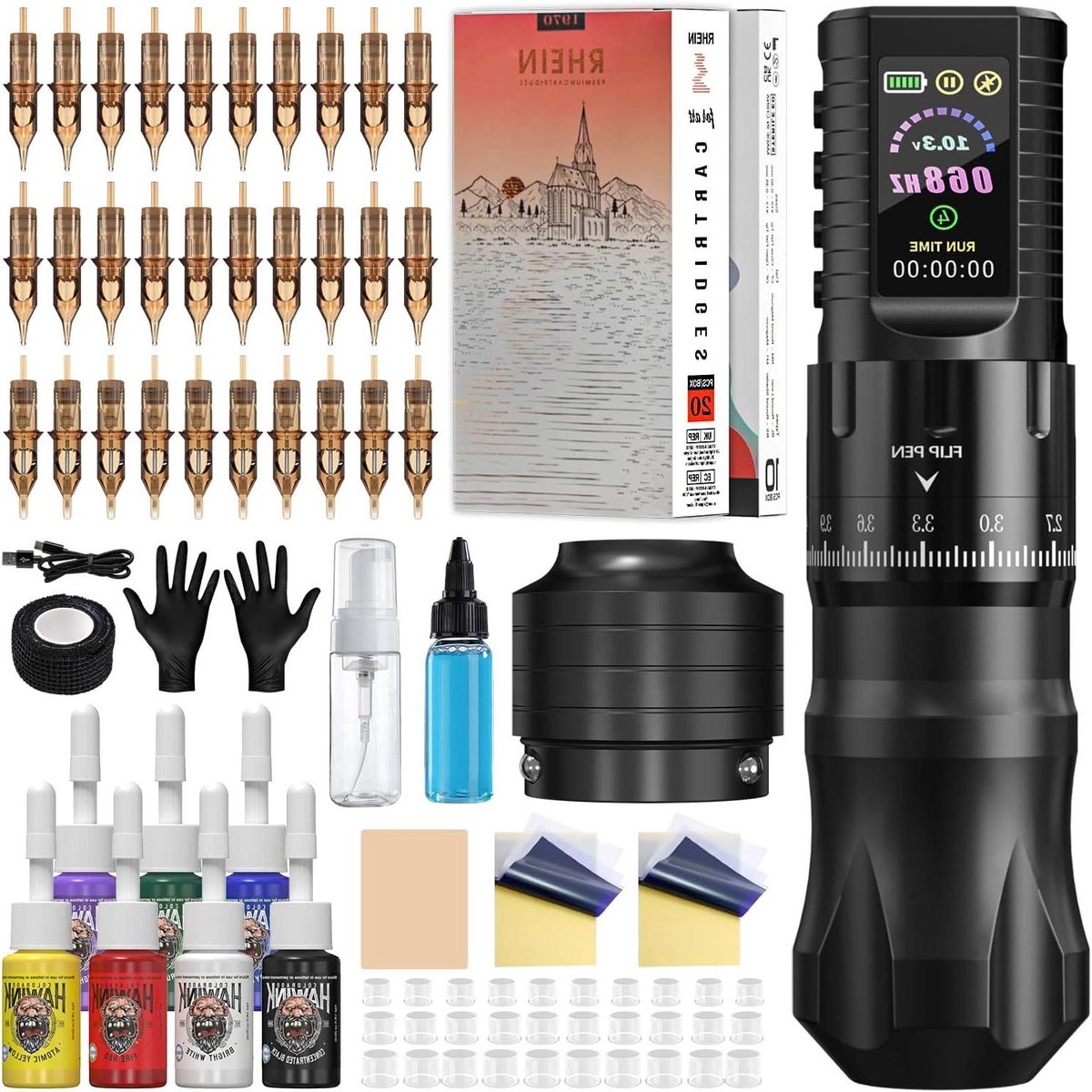 Draadloze Tattoo Kit - Artist Set - Professioneel Gebruik - Twee Instelbare Modi - 1800 mAh Batterij - Zwart