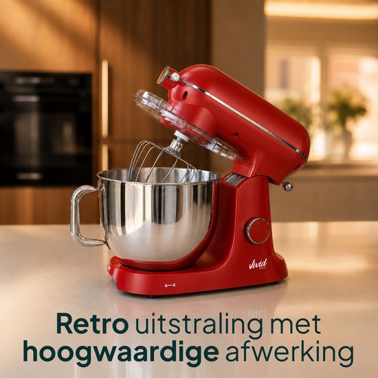 Vivid Green Luxe Keukenmixer - Touchscreen Display - 7L Mengkom - 11 Snelheden - Vaatwasserbestendig - Keukenmachine - Keukenrobot - Rood van Vivid Green — afbeelding 5