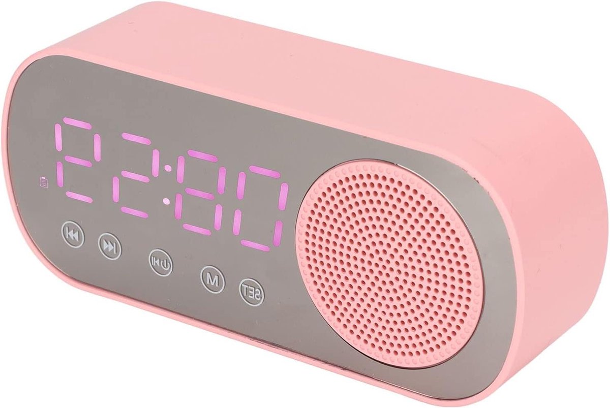 Digitale Wekker - Bluetooth Speaker - Muziek Luisteren - Spiegel Display - 116 x 51 mm - Roze