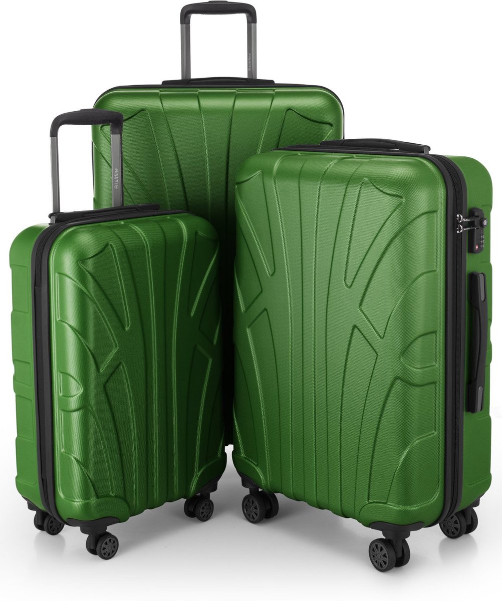 SnelShoppen - Kofferset 3 delig ABS harde schaal handbagage 55 cm, 66 cm, 76 cm uitbreidbaar met TSA slot, 4 dubbele wielen, telescopische handgreep,