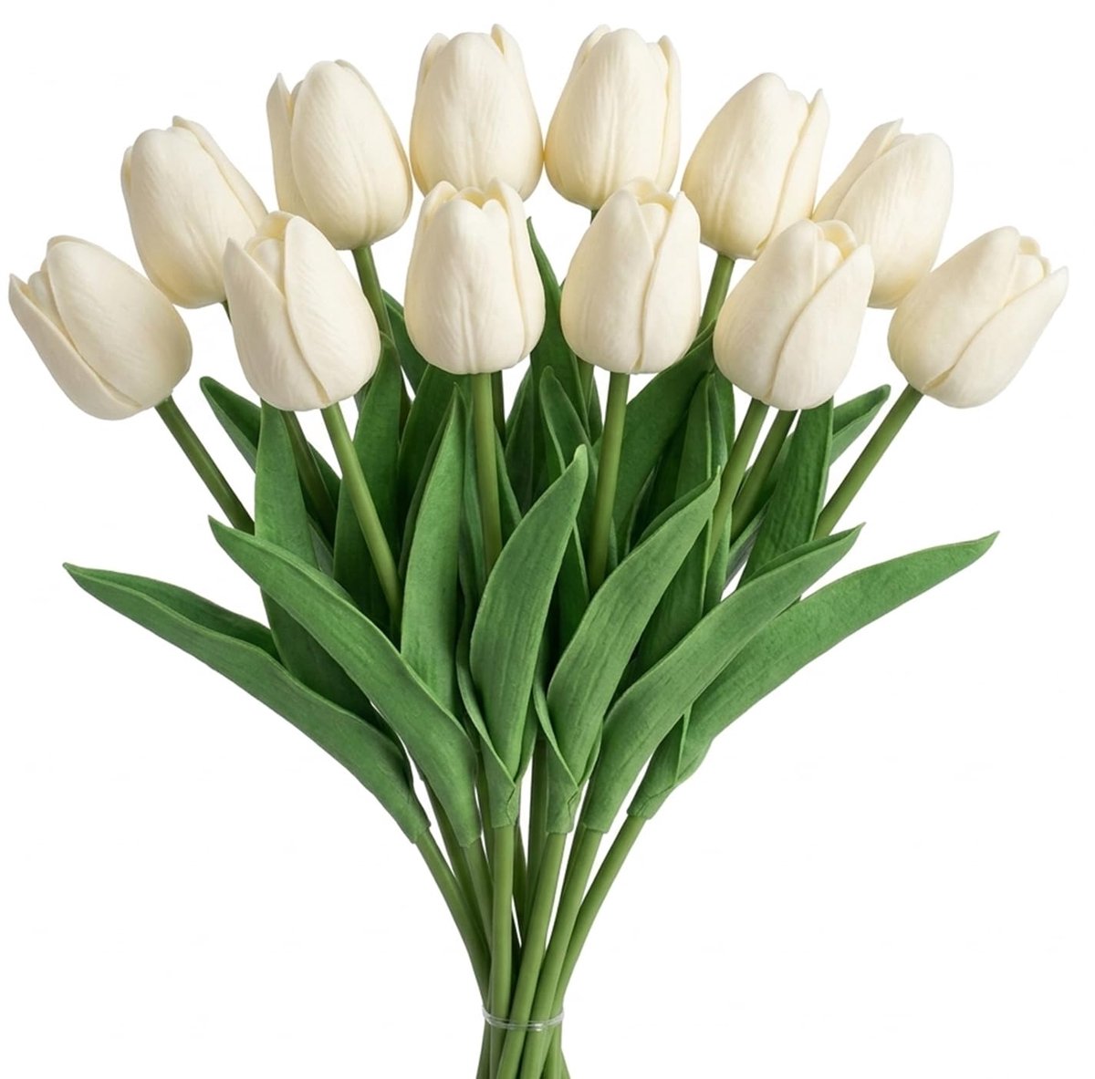 SnelShoppen - 12 Stuks Kunstmatige Crèmewitte Tulpen | Real Touch Latex Tulpen, Levensechte Witte Kunstbloemen Decor voor Bruiloft, Vintage, Minimalis