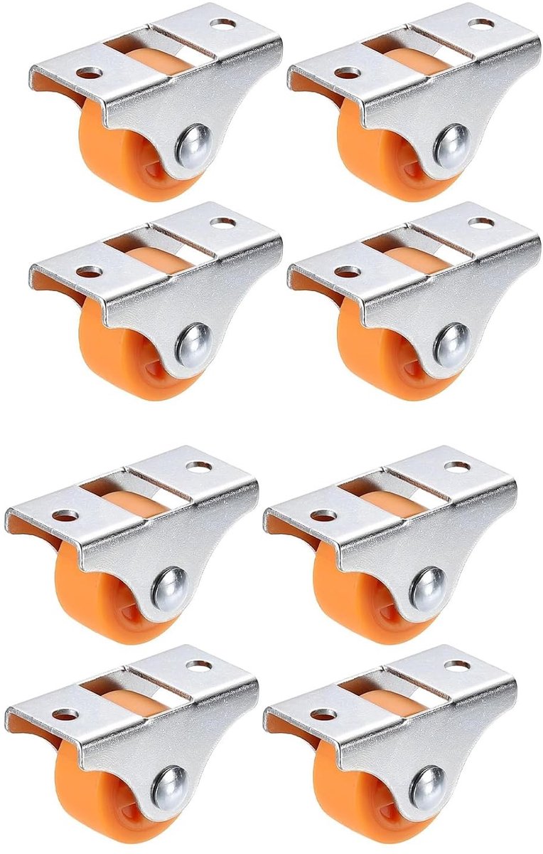 Kleine Boxwielen, 8 Stuks, Stalen Topplaat, Rubber Meubelswielen, Mini Transportwielen voor Meubels, Gereedschapskisten en Trolleys, Universele Wielen in Oranje