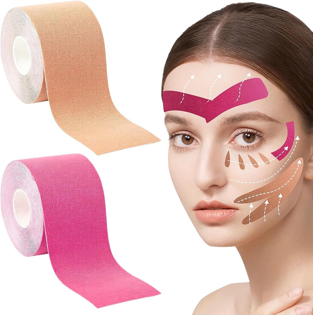 Gezichtshuid Hechtband, 2 Rollen, Huidkleur en Roze, Voor Strakkere Huid en Rimpelvermindering, Ideaal voor Make-up en Beauty Behandelingen