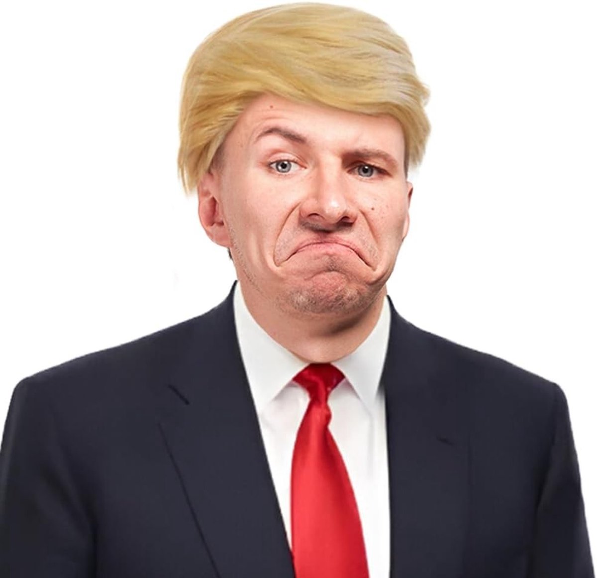 Grappige Halloween Perücke voor Volwassenen met Rode Stropdas en Vlag, Geschikt voor Feestjes en Verkleden als President