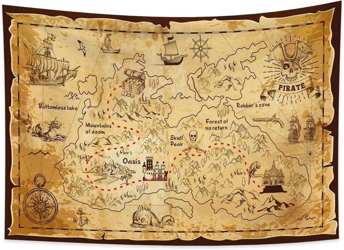 100x70cm Schatkaart Tapijt, Handgeschilderde Piratenkaart voor Droomdecoratie, Sofa Bed Dekentje en E-Lessen, Zeekaarten en Avontuurlijke Decoratie