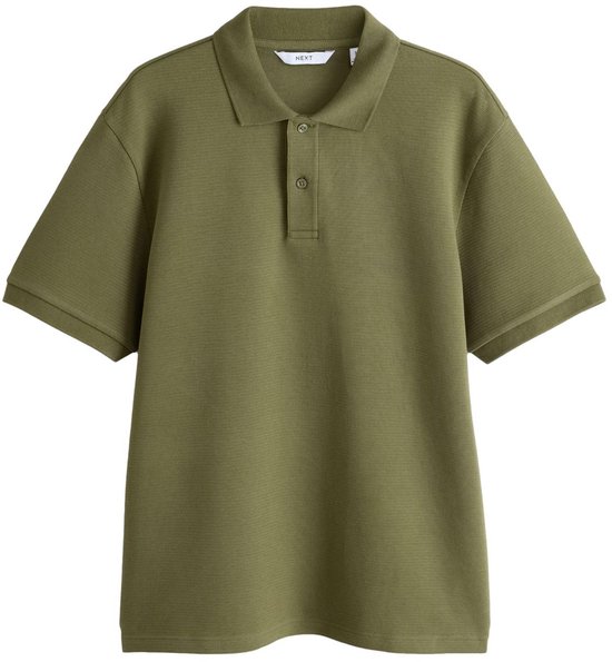 Olijfgroen poloshirt met textuur, korte mouwen en een NEXT-label in de kraag.