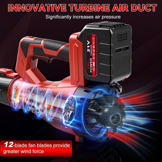 Accu Bladblazer - Turbo Blower - Tuin Onderhoud - 6 Snelheden Instelbaar - 61 m³/uur - Rood — afbeelding 4