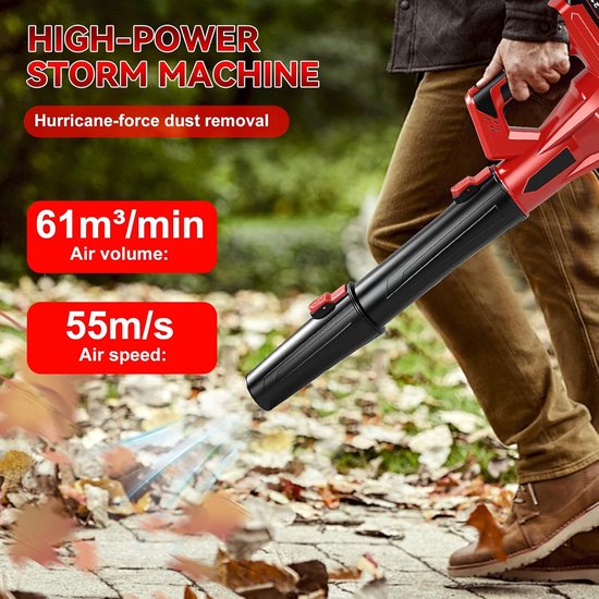 Accu Bladblazer - Turbo Blower - Tuin Onderhoud - 6 Snelheden Instelbaar - 61 m³/uur - Rood — afbeelding 5