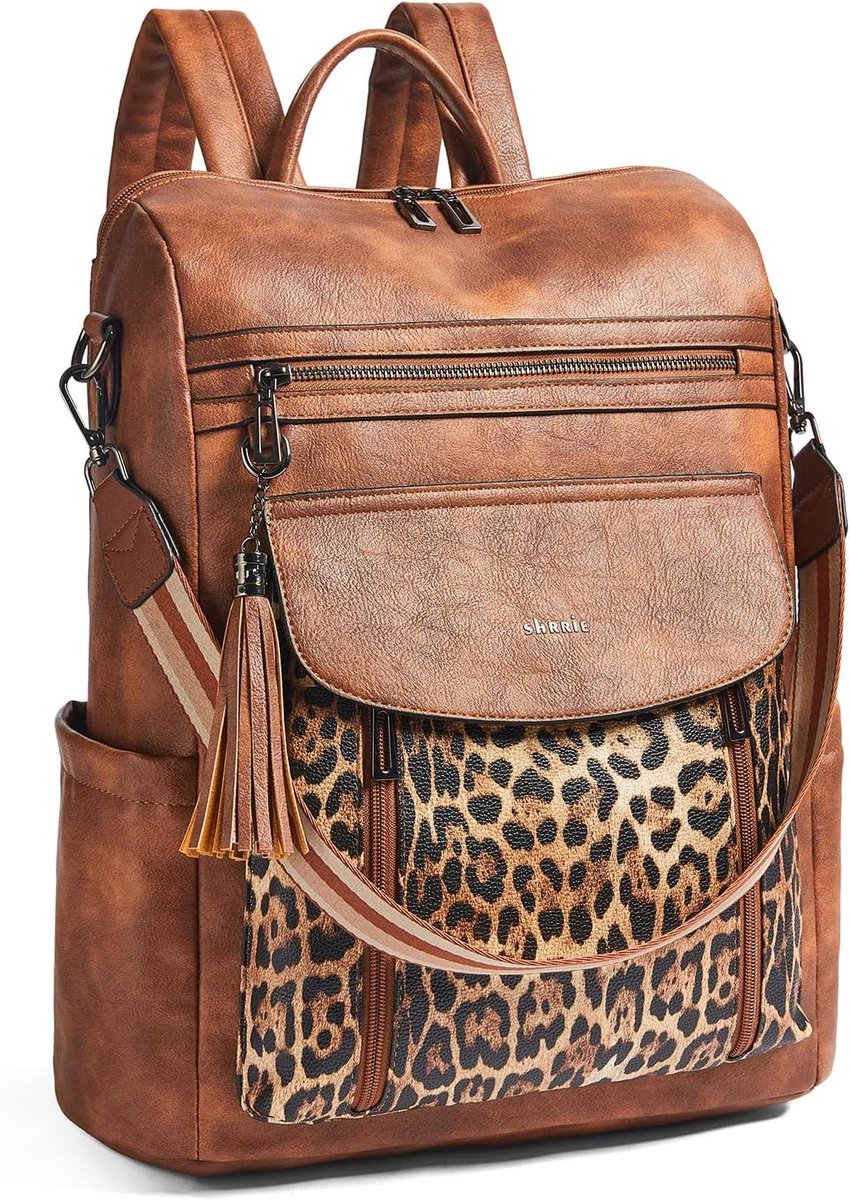 Laptop rugzak 15.6 inch - leren tas - 11 opbergvakken - ideaal voor reizen - SnelShoppen