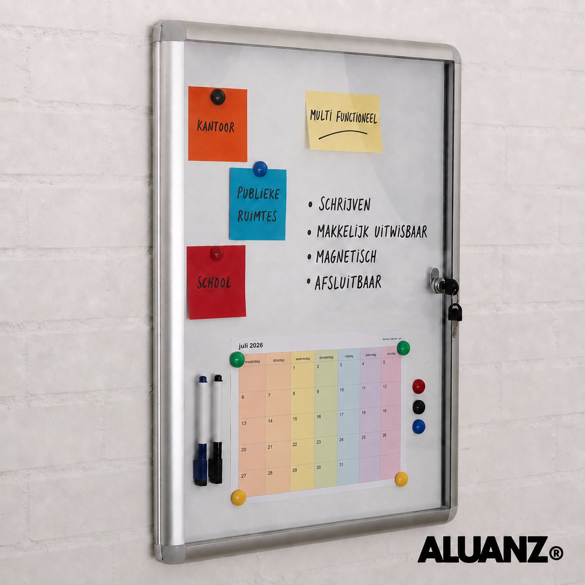 NIEUW: 6 x A4 Formaat Afsluitbaar Magnetisch Whiteboard / Vitrinekast - ALUANZ - Postervitrine, Wandvitrine, Notitiebord, Binnenvitrine, Muurvitrine, Mededelingenbord met slot thumbnail 7