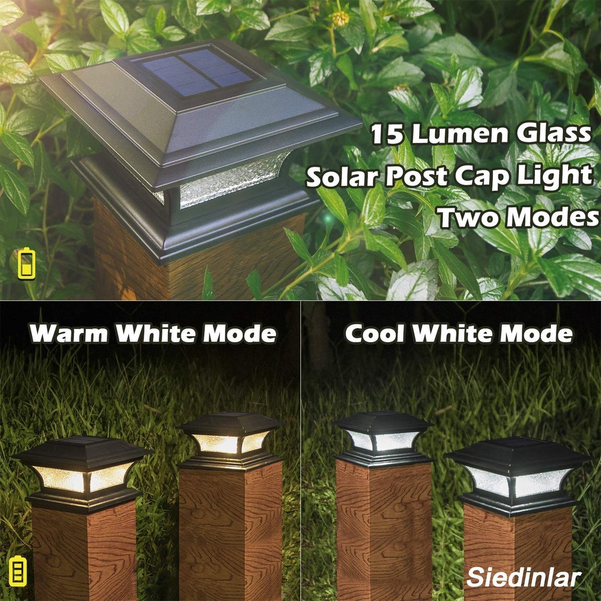 SnelShoppen - Solar Paalkaplampen voor Buiten - Glas - 2 standen - Zonne-energie - Voor 4x4, 5x5, 6x6 Palen - Tuin & Patio Decoratie - Warm Wit & Koel