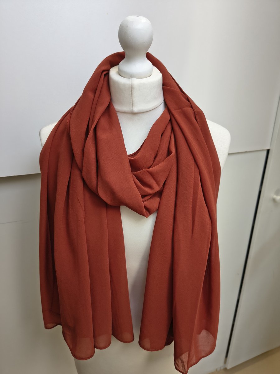 Lange dames chiffon sjaal Dominique-effen terracotta bruin-omslagdoek-stola