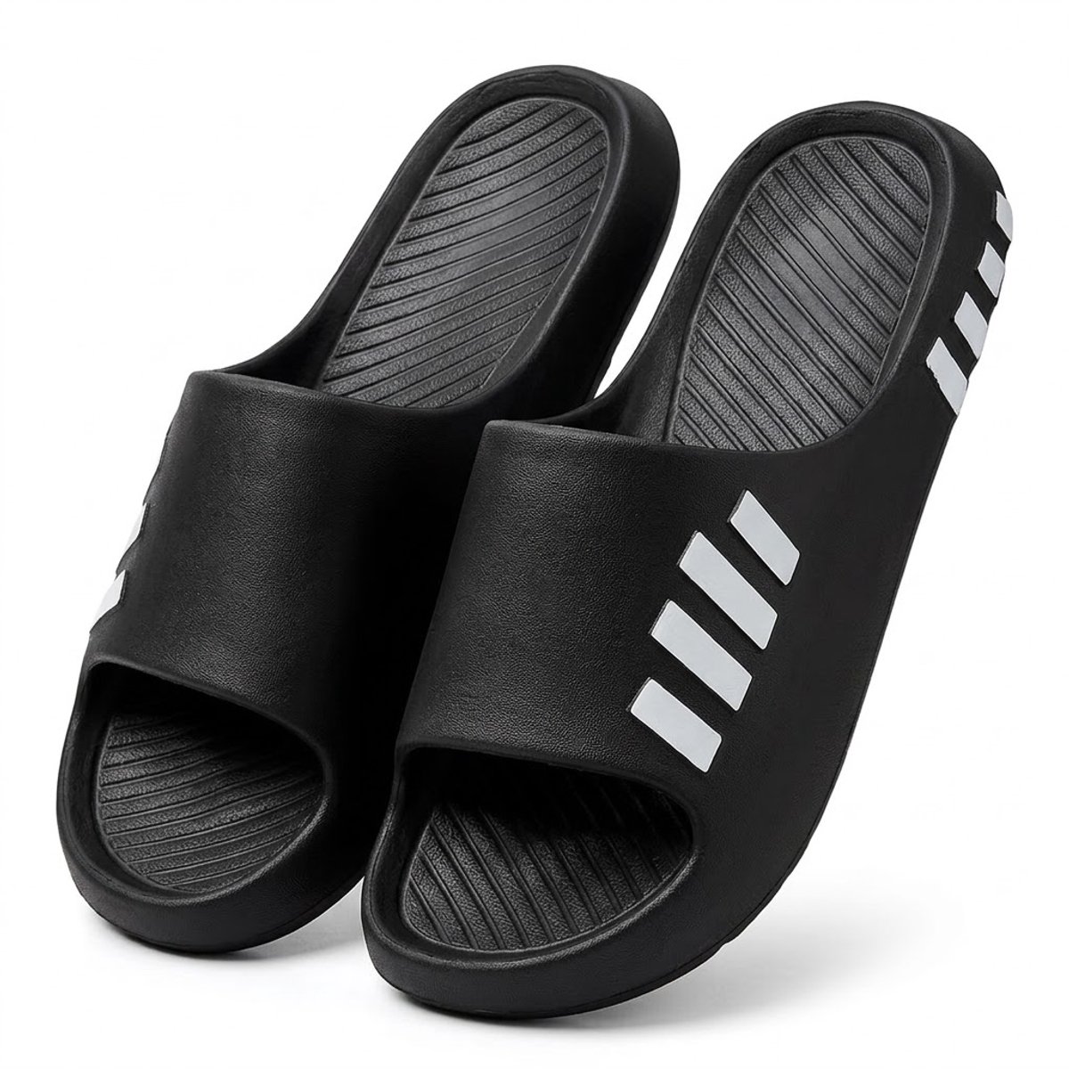 Zwarte badslippers heren en dames instap slippers antislip dik zool zacht voetbed open teen douche slippers strand slippers casual slippers geschikt voor binnen en buiten maat 42