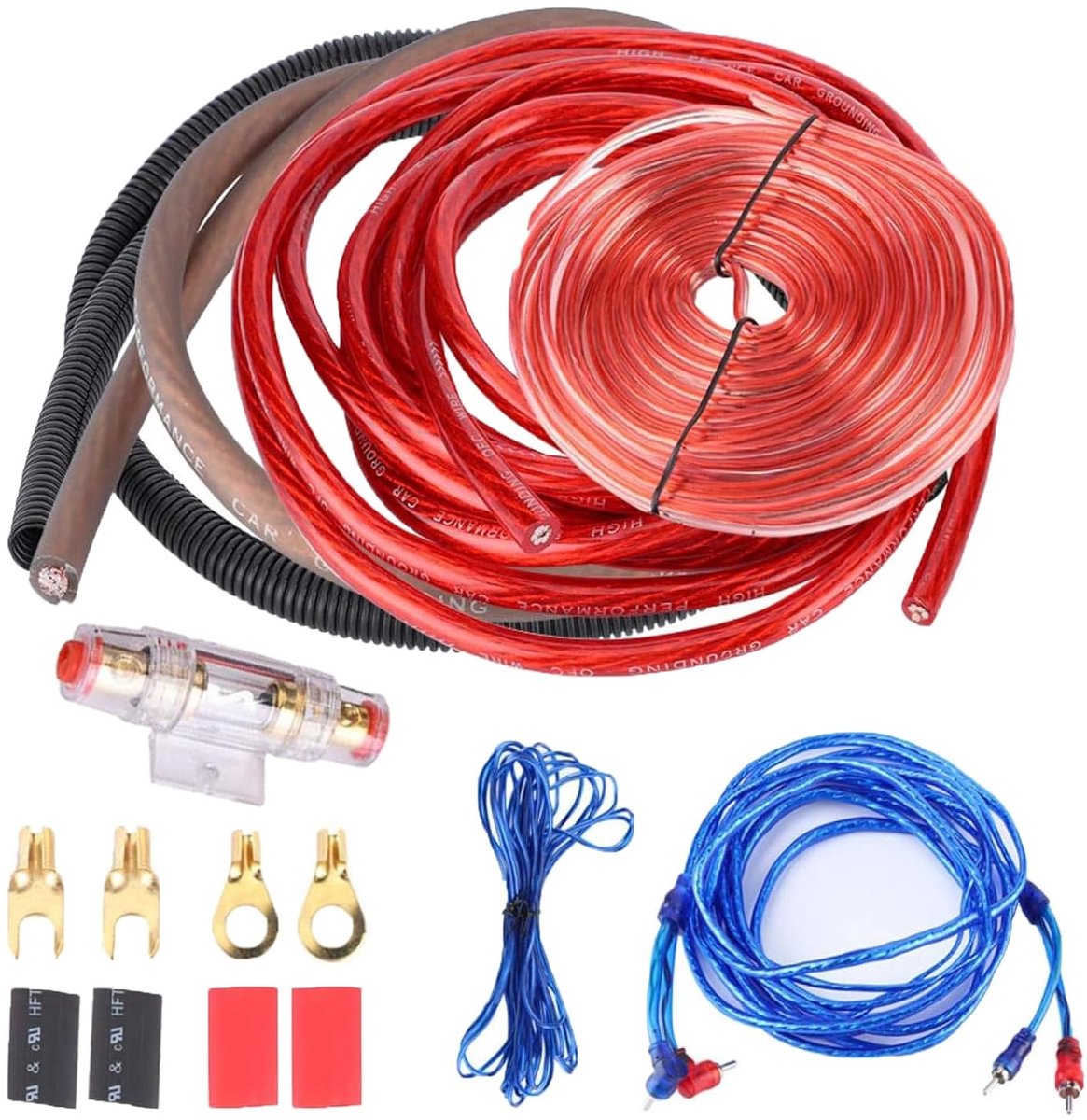 SnelShoppen - Crumye Auto Audio subwoofer kabel set 4 geleiders versterker 2800 W luidspreker installatiekabel met zekeringkast voor autoradio