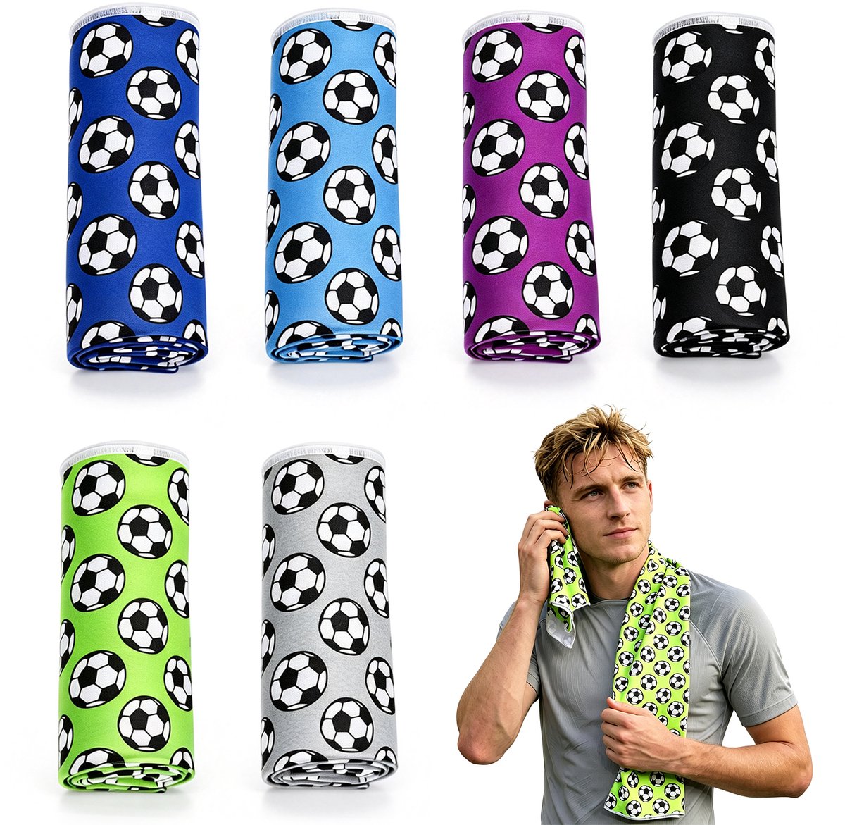 6 stuks WK-voetbalsporthanddoeken - 30 x 100cm - Sporthanddoek - Koelhanddoek - Ijskoele handdoek - Sneldrogende handdoek met opdruk - Unisex - Supporters-handdoek - Geschikt voor zomersporten