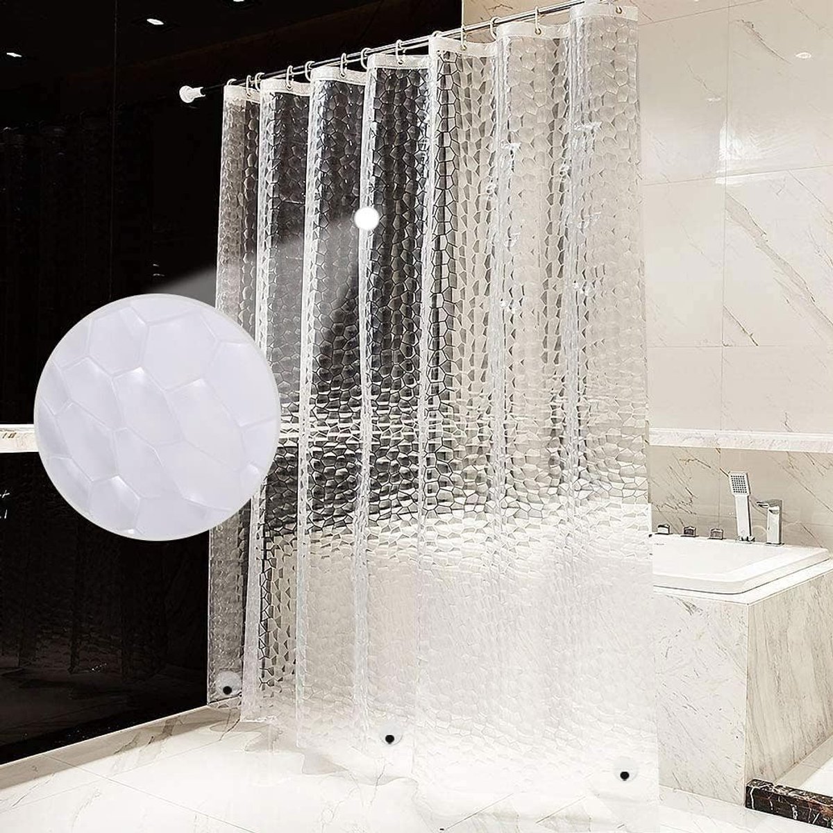 SnelShoppen - AiQInu Anti-Schimmel Douchegordijn 200 x 200 cm, Waterdicht EVA met Gewichten, 3D Transparant, Gemakkelijk te Reinigen voor Badkamer, Sl