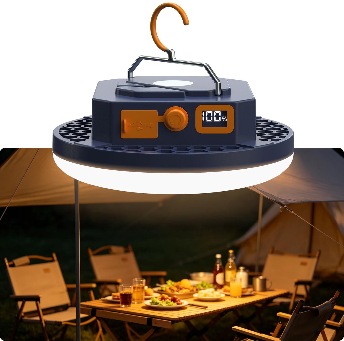 SnelShoppen - Oplaadbare Campinglamp 10.000 mAh met Traploze Dimfunctie en 30 W, Ideaal voor Camping, Tuin, Feest en Buitenactiviteiten