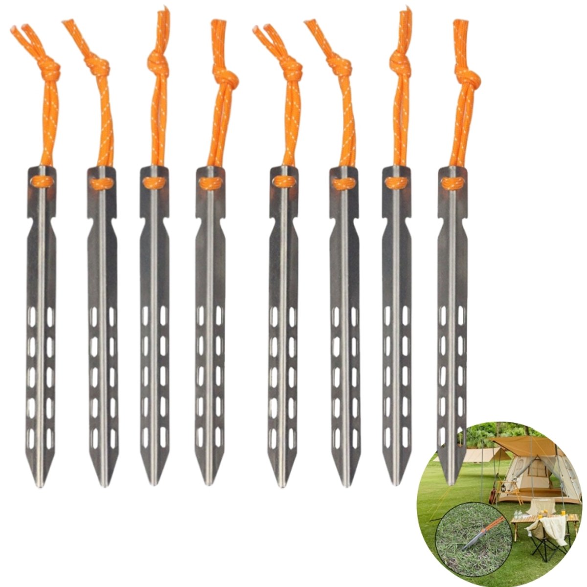 8 stuks -Tentpinnen - V-vormige tentpinnen - Titaniumlegering - Met trekkoord - Tentaccessoires - Geschikt voor kamperen - Strand - Zilver - 16*1 cm