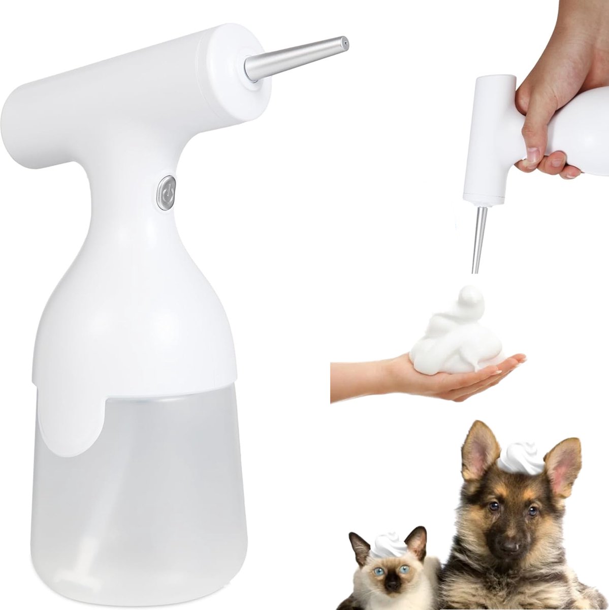 KZQ Oplaadbare automatische schuimende hondenbadborstel 350ml - Draadloze zeepdispenser voor honden en katten - Zachte borstel voor grondige reiniging en massage - Wit