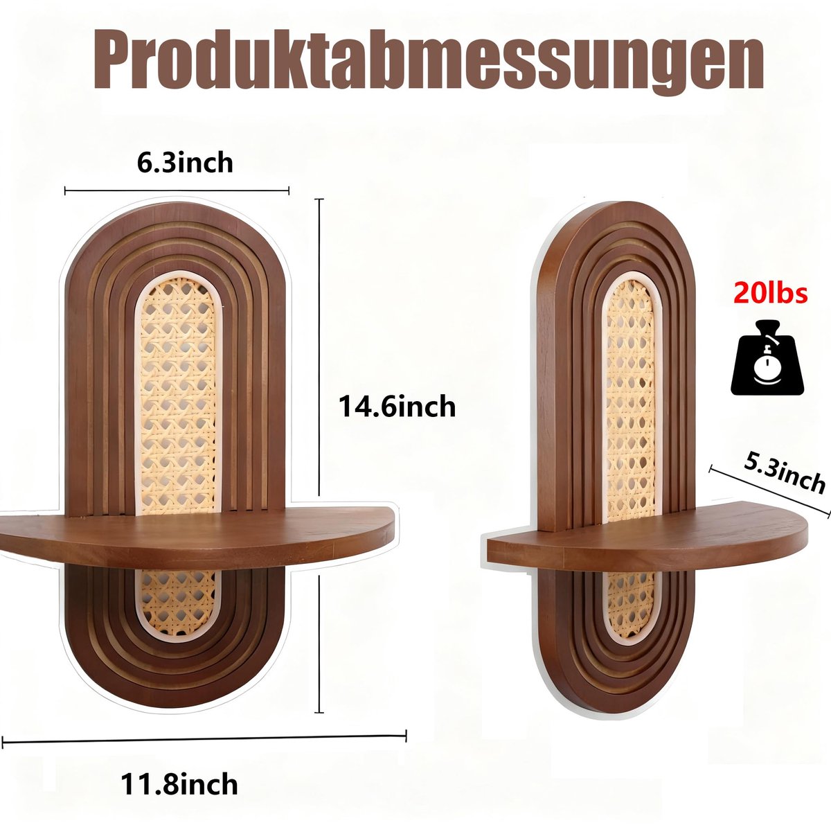 SnelShoppen - Zwevende Planken voor Muur Set van 2 - Boho Rotan Plank - Unieke Decoratieve Wandplank - Natuurhouten Planken voor Woonkamer, Slaapkamer