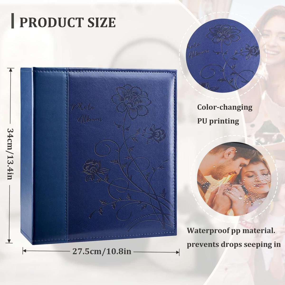 SnelShoppen - Miaikoe Fotoalbum 6x4 400 foto's met Lederen Hoes - Bruiloft & Familie Fotoalbums voor 400 Verticale 10x15cm Landschapsfoto's - Blauw