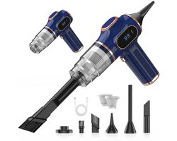 KZQ Handheld auto stofzuiger met LCD-scherm - Draadloze oplaadbare stofzuiger voor auto thuis kantoor en huisdierharen - 7-in-1 reinigingsset - Blauw