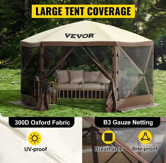 Loushops - Tent - Pop up tent - Tarp - Luifel - 6 Zijdig - Zonnenscherm - Weerbestendig - Insect dicht - 305 x 305 x 229 cm — afbeelding 4