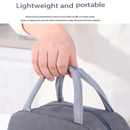 Lunchtas - Koeltas - Koeltasje - Thermotas - Draagtas - Picknicktas - Met aluminiumfolie binnenkant en waterafstotende stof, houdt eten warm en koud - Polyester - 23x12,5x19,5 cm - Voor werk, school en picknick - Grijs — afbeelding 4